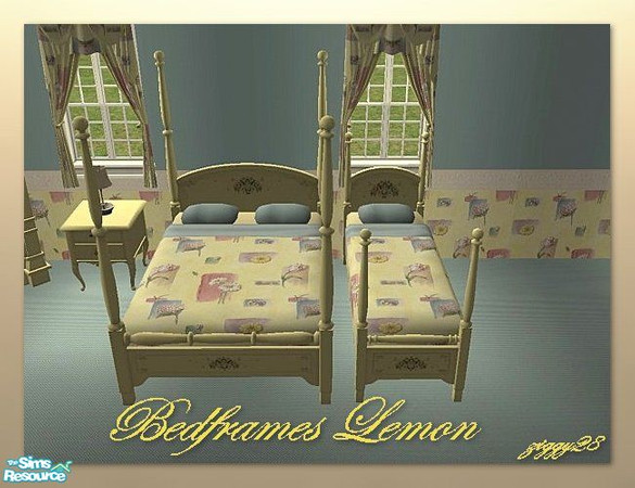 Sims 2 — Cottage Charm Bedframes - Lemon by ziggy28 — A re-colour of the Maxis seasons 4poster bed to co-ordinate with my
