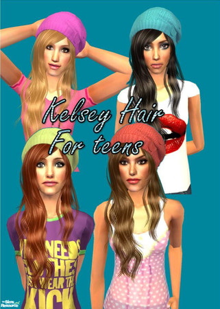 Sims 2 — Kelsey Hair - Teen by lassekatten — Recolours of the hat on the XM Sims hair. I havent done the hair texture,