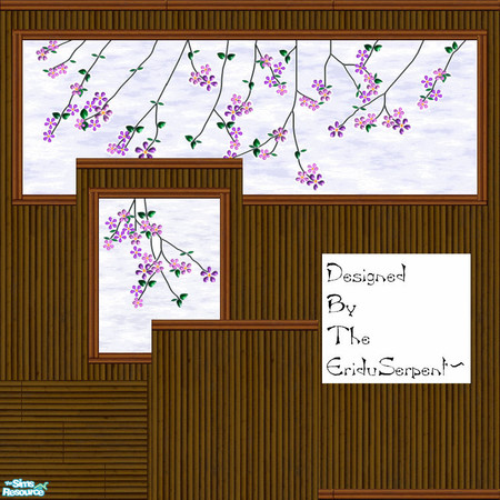 Sims 2 — Oriental Wood Panels & Flooring by eriduserpent — An Oriental/Asian mural set made up of three panels. One
