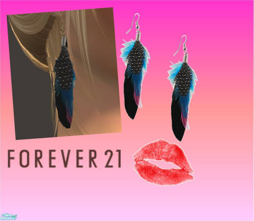 Sims 2 — Forever21 Set - Feathers by lassekatten — Black and Blue Feather Earrings from Forever21. Mesh from Liana