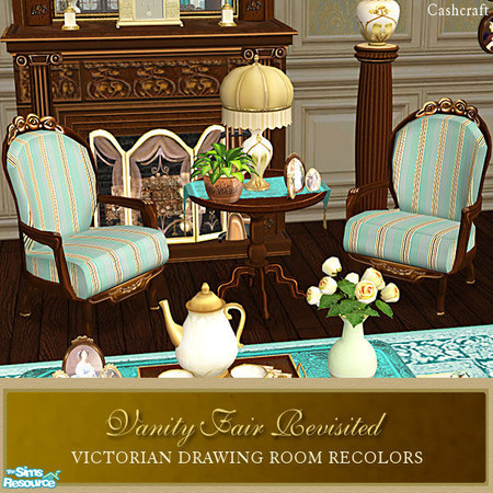 Sims 2 — Vanity Fair Revisited - Parlor Chair Teal Striped by Cashcraft — A set recolor in vibrant teal. The set includes