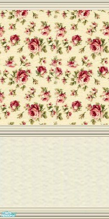 Sims 2 — Floral Vintage Set 1 - Floral Vintage 1.3 by Jron — A single wall, with baseboard, crown molding, and