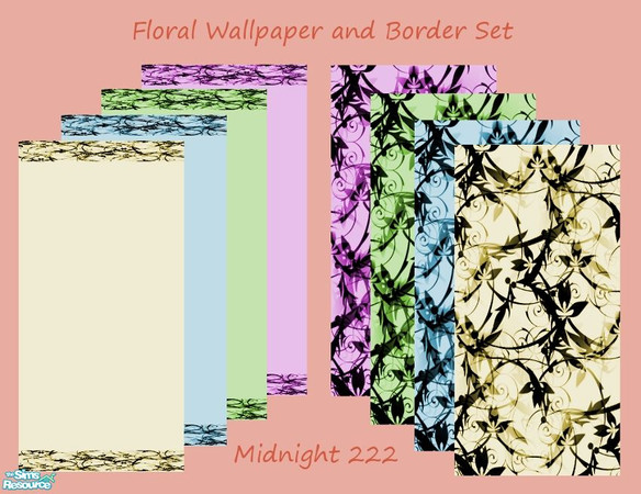 Sims 2 — Floral Wallpaper and Border Set by Midnight222 — A stunning seamless wallpaper set in cream and pastels with