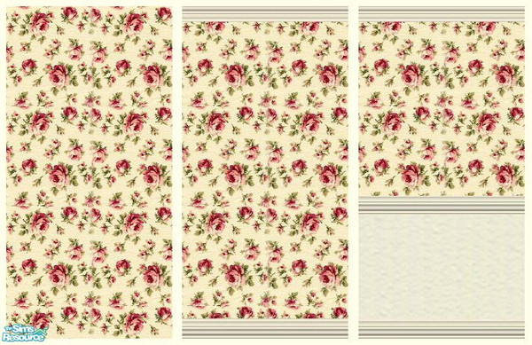 Sims 2 — Floral Vintage Set 1 by Jron — A set of three floral vintage-look wallpapers, just right for a child or teens