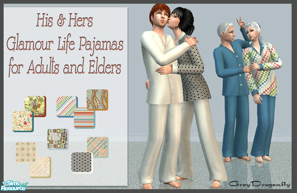 Sims 2 — His & Her GL Pajamas for Adults and Elders! by GrayDragonfly — His and Her Glamour Life Pajamas for Adults