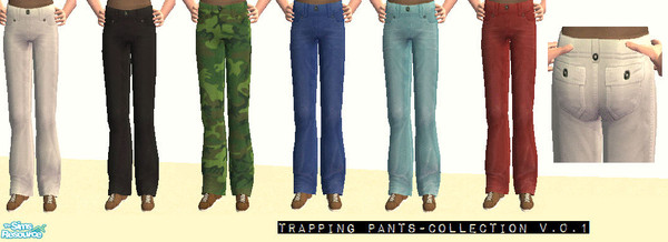 Sims 2 — Trapping pantscollection by Trapping — A collection of six pants. Base game compatible.