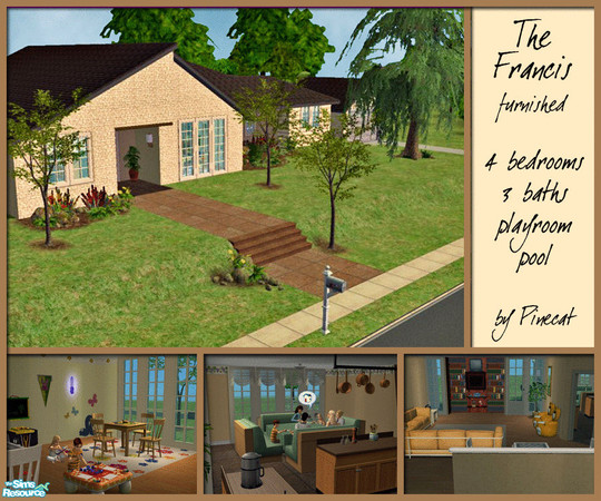 Sims 2 — The Francis, furnished by Pinecat — Children are the focus of this family friendly one story home! An