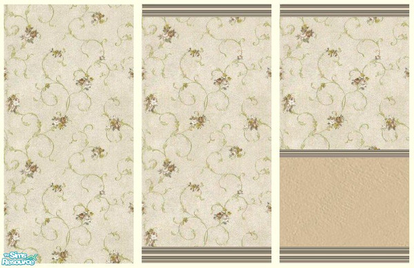 Sims 2 — Floral Vintage Set 3 by Jron — A set of three floral vintage-look wallpapers, just right for a child or teens