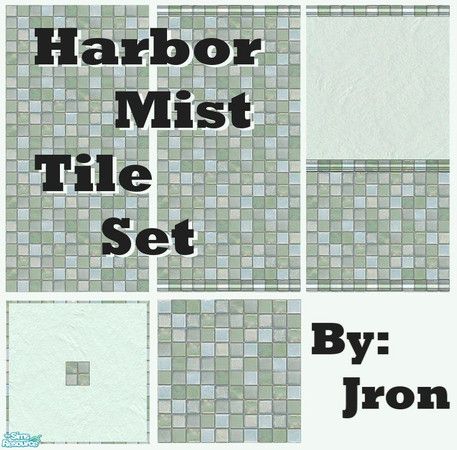Sims 2 — Harbor Mist Tile Set by Jron — A set of three tile walls and two floors, in cool, sea-watery colored tiles, for