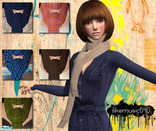 Sims 2 — Scarves by ILikeMusic640 — Requires Ulkrhsn\'s mesh, but it\'s subscriber only. Get it from Liana Sims scarf
