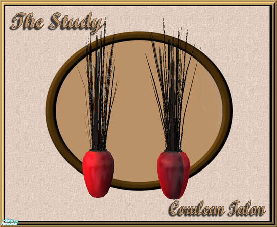 Sims 2 — The Study - Red Vase with Black Plant by Cerulean Talon — Rich black, red, and creamy whites with an Asian feel