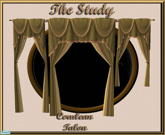 Sims 2 — The Study - Green Drapes or Curtains by Cerulean Talon — Rich black, red, and creamy whites with an Asian feel