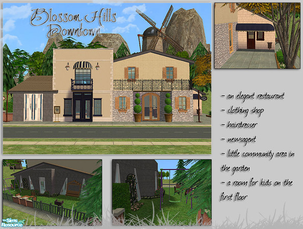 Sims 2 — Blossom Hills Downtown by olcia_olivinea — A community lot based on Blossom Hills Starters Series- with an