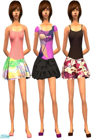 Sims 2 — Mini Skirts by irene_busy — This set has 3 female outfits with mini skirts for adults and young adults.