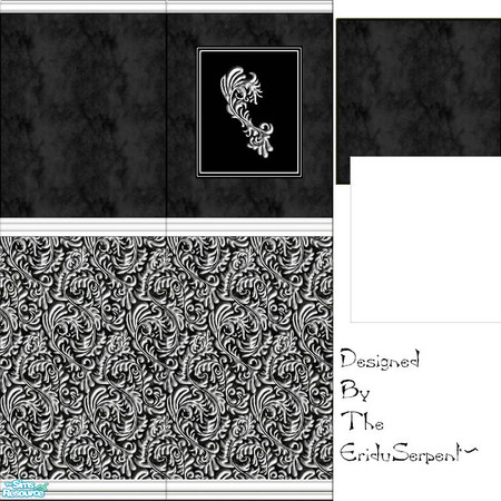 Sims 2 — Floral Black Marble Bathroom Panels & Floor Tiles. by eriduserpent — Two floral marble panels, one a deco