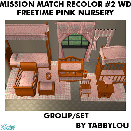 Sims 2 — TL - MM FT Pink Nursery Recolor02Wd Set by TabbyLou — This is My Recolor #2 Wood with FreeTime Ingame Pink Set.