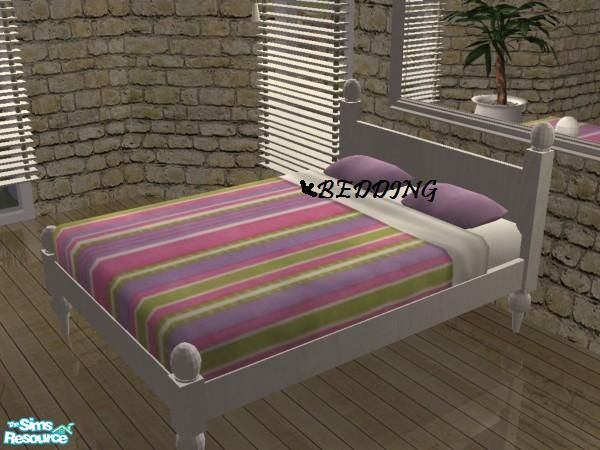 Sims 2 — MFG AMV Michelle Bedroom RC- Pinkle - Bedding by mightyfaithgirl — Pink, purple and green stripes recolor of