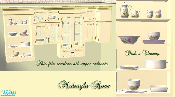 Sims 2 — MRC Manor Kitchen Upper Cabinets by MidnightRose — This recolors all of the upper cabinets. Included is a new