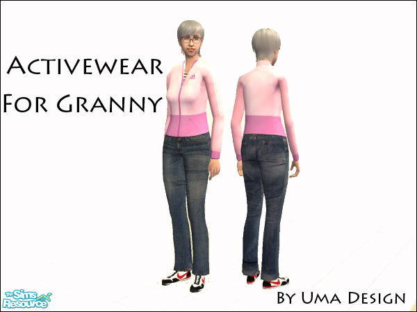 Sims 2 — Pink Adidas Outfit for Granny by Uma Design — Supermarket jeans, Adidas jacket and Nike trainers for everyday