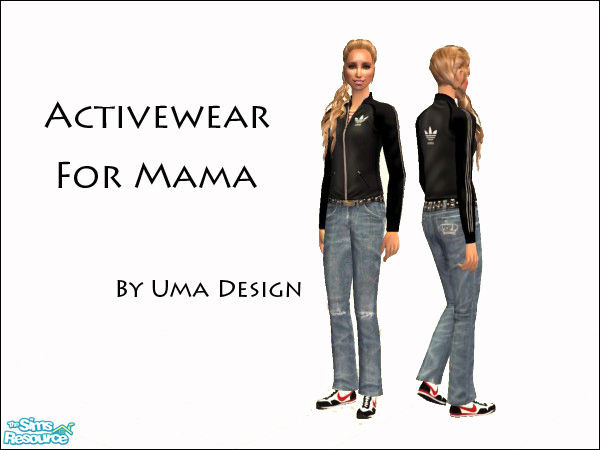 Sims 2 — Black Adidas Outfit for Females by Uma Design — Worn jeans, Adidas jacket and Nike trainers for everyday use.