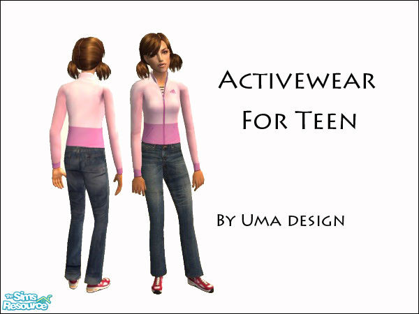 Sims 2 — Pink Adidas Outfit for Teen Girls by Uma Design — Supermarket jeans, Adidas jacket and supermarket trainers for