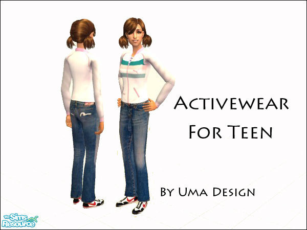 Sims 2 — White Puma Outfit for Teen Girls by Uma Design — Evisu jeans, Puma jacket and Nike trainers for everyday use.