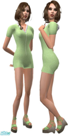 Sims 2 — Terry Cloth Hooded Onesie  - Green by Grizzelda — Have fun with this Three\'s Company inspired outfit! Sized for