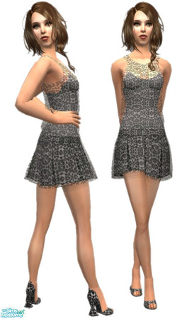 Sims 2 — Sheer Leopard Dress - Black by Grizzelda — This fun and flirty dress is fit for YA, Adult, & Elders. It has
