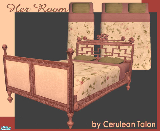 Sims 2 — Vintage Flowers Bedroom - Bed by Cerulean Talon — Delicate colors and rich textures for that perfectly