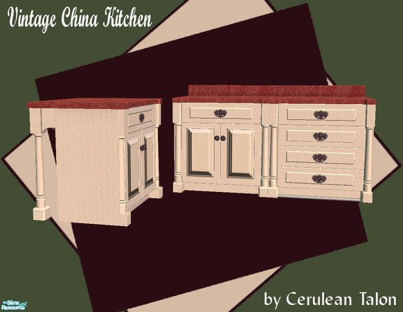 Sims 2 — Vintage China Kitchen - Counters by Cerulean Talon — Rich colors and textures make this adoreable kitchen a