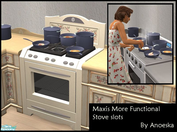 Sims 2 — MMF - Stove Slots - Cowpoke Stove From Cowboy Cookin by AnoeskaB — 5 Slots for placing decorative pots are added