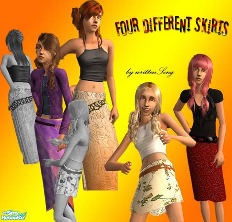 Sims 2 — 4 different skirts by writtenSong — Wann have some skirts for your teens? Four pretty recolours... enjoy!