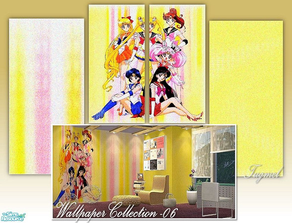 Sims 2 — Tgm-Wallpaper Set-06 by TugmeL — For child and teen bedrooms, \"Sailor Moon\" pattern wallpaper!!