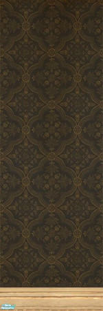 Sims 2 — Dowling Wallpaper with Kick Molding by MsBarrows — A formal pattern in deep gold on a dark blue background, with