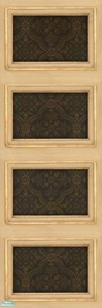 Sims 2 — Quartered Dowling Wallpaper by MsBarrows — A formal pattern in deep gold on a dark blue background, with