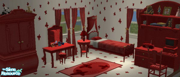 Sims 2 — Recolor of Maxis\' It Creations by GRANDMAJENNIE — A red recolor for girls from Teen Style Stuff. Lamp from Bon