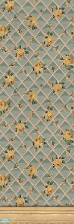 Sims 2 — Chelmsford Wallpaper with Kick Molding by MsBarrows — Lovely yellow roses on a trellis with a backing of muted