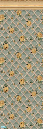 Sims 2 — Chelmsford Wallpaper with Crown Molding by MsBarrows — Lovely yellow roses on a trellis with a backing of muted