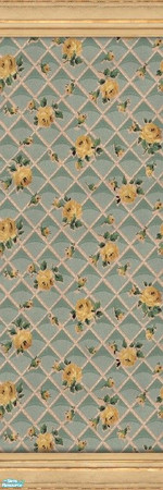Sims 2 — Chelmsford Wallpaper with Full Molding by MsBarrows — Lovely yellow roses on a trellis with a backing of muted