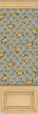 Sims 2 — Chelmsford Wallpaper with Wainscoting by MsBarrows — Lovely yellow roses on a trellis with a backing of muted