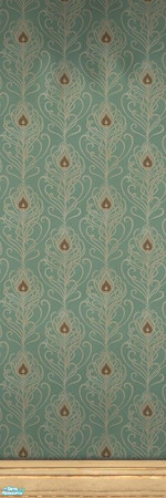 Sims 2 — Lively Wallpaper with Kick Molding by MsBarrows — Graceful peacock feathers of brown and cream on a pale