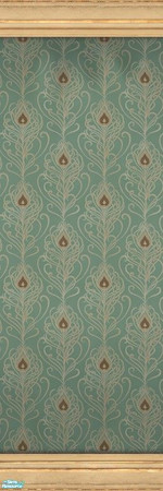 Sims 2 — Lively Wallpaper with Full Molding by MsBarrows — Graceful peacock feathers of brown and cream on a pale