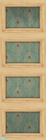 Sims 2 — Quartered Lively Wallpaper by MsBarrows — Graceful peacock feathers of brown and cream on a pale robin\'s egg