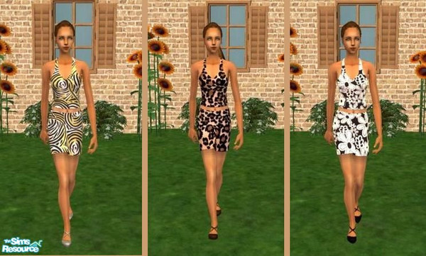 Sims 2 — Daring & Bold Set by PenelopeT — A set of bold and daring patterned skirts and tanks. Base game compatible.