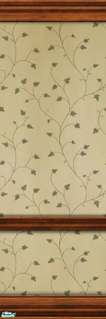 Sims 2 — Val Caron Wallpaper with Chair Rail (Dark) by MsBarrows — Fine tendrils of ivy wander on a backdrop of yellowed