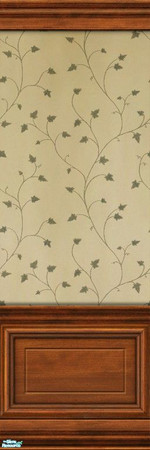 Sims 2 — Val Caron Wallpaper with Wainscoting (Dark) by MsBarrows — Fine tendrils of ivy wander on a backdrop of yellowed