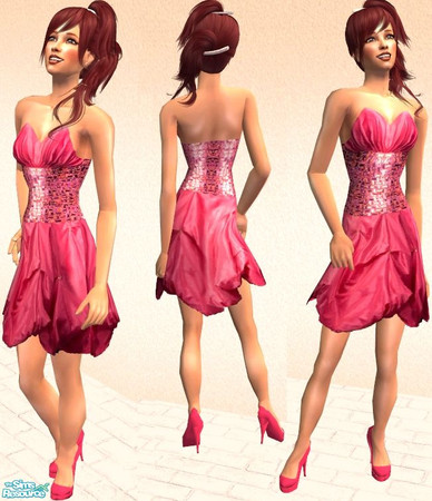 Sims 2 — Pink dress 2 by shushera — Pink dress of taffeta for adult female - everyday and formal.