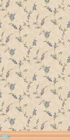 Sims 2 — Stone and Lavender by ldhummingbird — Blue and lavender flowers on a cream ground in this wallpaper.