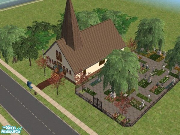 Sims 2 — Honoria\'s Church by KatieKing — Lot size 40x40 $167,452 Church has 6 pews, a piano, altar, wedding arch,