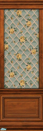 Sims 2 — Dark Wood Panel with Chelmsford Wallpaper by MsBarrows — Lovely yellow roses on a trellis with a backing of